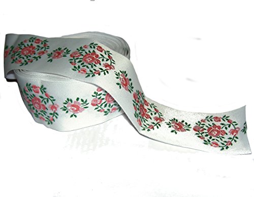 1m hochwertiges Kafka Jacquard Webband Rosenkranz 35mm breit F. 02 Rosa (Satin) von Bandweberei Kafka