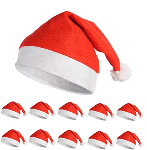 BangShou 10Stk Weihnachtsmütze Nikolausmütze mit Plüsch Rand Rot Weihnachtsfeier Santa Mütze Weiche Weihnachten Partyhüte Christmas Hat (28 * 37cm) von BangShou