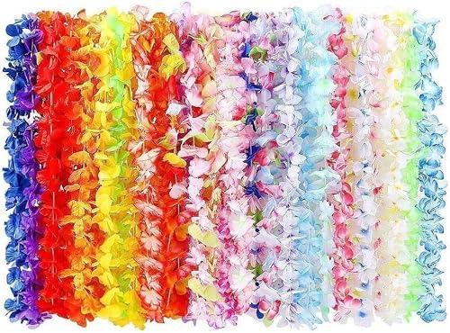 BangShou 50stk Hawaii Bunten Girlanden Hawaiikette Halskette Blumen Girlande Blumenkette Stoffblüten Hawaii Blumen Set für Kleid, Party Favors, Strand und Themenbezogenen Geburtstage (50STK) von BangShou