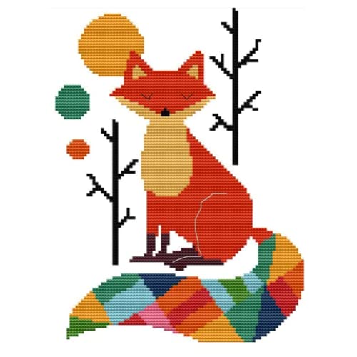 BangShou Kreuzstich-Set Cross Stitch Craft DIY Stickgarnituren Stickbild vorgezeichnet Stickbildpackung 11CT Gestempelt Stickerei-Starter-Kit (Ein Fuchs mit buntem Schwanz) von BangShou