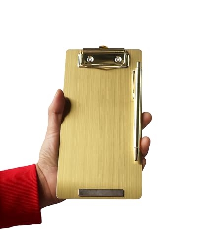 Magnetisches Klemmbrett aus Edelstahl mit Stift – mehrere Größen, magnetisches Design, unverzichtbar für Büro und Zuhause (Gold 10,9 x 21,6 cm) von Banjiang