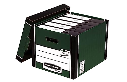 BANKERS BOX Premium Archivbox Heavy-Duty, sehr stabil, 1-Sekunden-Aufbau dank PRESTO-System, 100% recycelt, aus nachhaltigen Quellen, mit separatem Deckel, Farbe: grün, 5 Stück von BANKERS BOX