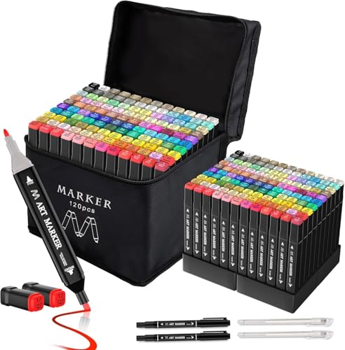 Banral 120 Farben Marker Stifte, Marker Set, Filzstifte Set Permanenter Marker Twin Tip Marker Stifte Set für Anfänger, Hervorheben, Skizzieren, Zeichnen, Ausmalen, Manga von Banral