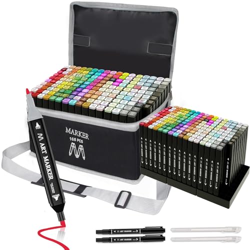 168 Farben Marker Stifte - Filzstifte Set - Permanenter Marker - Twin Tip Marker mit Tragetasche Lagerbasis Textmarker für Anfänger, Hervorheben, Skizzieren, Zeichnen, Ausmalen, Manga 168 Farben Marker Stifte - Filzstifte Set - Permanenter Marker - Twin Tip Marker mit Tragetasche Lagerbasis Textmarker für Anfänger, Hervorheben, Skizzieren, Zeichnen, Ausmalen, Manga von Banral