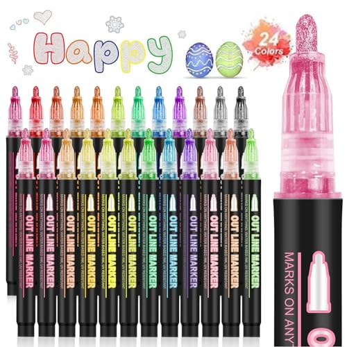 24 Farben Magische Stifte - Glitzerstifte - Outline Stifte Marker Metallic Zauberstifte Ostergeschenke Kinder Mädchen für Scrapbooking Gelstifte Ostern Basteln Kinder Geschenke 4-12 Jahre von Banral