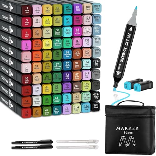 Banral 80 Farben Marker Stifte, Marker Set, Filzstifte Set Permanenter Marker Twin Tip Marker Stifte Set für Anfänger, Hervorheben, Skizzieren, Zeichnen, Ausmalen, Manga von Banral