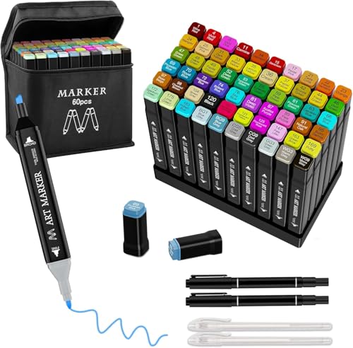 Banral 60 Farben Marker - Filzstifte Set - Permanenter Marker - Twin Tip Marker Stifte Schnell Trocknende Filzstifte mit Tragetasche Lagerbasis für Anfänger,Hervorheben,Skizzieren,Zeichnen,Manga Banral 60 Farben Marker - Filzstifte Set - Permanenter Marker - Twin Tip Marker Stifte Schnell Trocknende Filzstifte mit Tragetasche Lagerbasis für Anfänger,Hervorheben,Skizzieren,Zeichnen,Manga von Banral