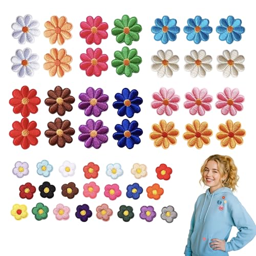 50 Stück Applikationen, einfach zu verwenden, bestickt, sorgfältige Verarbeitung und zarte Haptik, Gänseblümchen, bestickt, weit praktisch für Kleidung, DIY-Taschen, Jacken, Jeans, Rucksäcke, Hüte von Bansusu