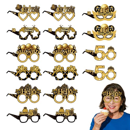 Bansusu 16 Stück Geburtstagsparty-Brillen erhöhen die Atmosphäre, Papierbrillen, niedliche Sonnenbrille für 50. Geburtstag, exquisite Muster für Männer und Frauen, 50 Jahre alt von Bansusu