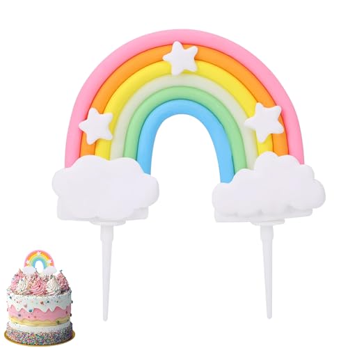 Blaue Geburtstagsdekoration, bunte und personalisierte Regenbogen-Kuchendekorationen, Regenbogen-Kuchendekoration, Regenbogen-Kuchendekoration, weiche Keramik, Party-Dekorationen für Geburtstagspartys von Bansusu