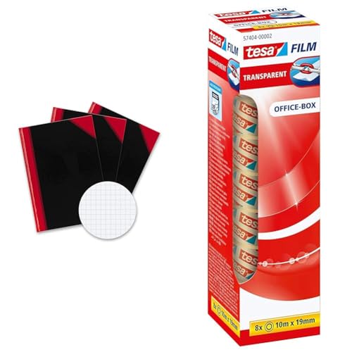 Bantex Notizbuch A4 kariert, 192 Seiten, 70 g/m², Hardcover, schwarz, 3 Stück & tesafilm transparent - Transparentes Klebeband mit starker Haftung Bantex Notizbuch A4 kariert, 192 Seiten, 70 g/m², Hardcover, schwarz, 3 Stück & tesafilm transparent - Transparentes Klebeband mit starker Haftung von Bantex