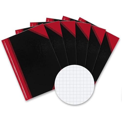 Bantex Notizbuch A4 kariert, 192 Seiten, 70 g/m², Hardcover, schwarz, 6 Stück von Bantex