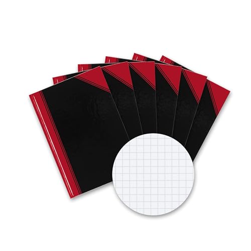 Bantex Notizbuch A6 kariert, 192 Seiten, 70 g/m², Hardcover, schwarz, 6 Stück von Bantex
