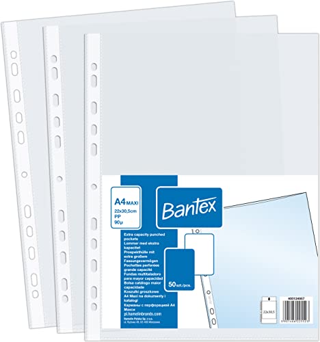 Prospekthüllen/Abhefthülle für Kataloge A4+ MAXI Bantex, matt und genarbt, aus Polypropylen-Folie 90 µ (extra stark 0,09mm), 50 Stück von Bantex