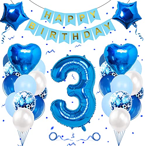 Banydoll Geburtstagsdeko Jungen 3 Jahre, Luftballon 3. Geburtstag Junge Deko, Folienballon 3, deko 3. Geburtstag Junge, Riesen Folienballon 3 Blau, Geburtstagsdeko 3 Jahre Junge Blau von Banydoll