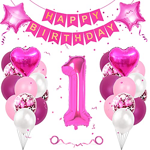 Geburtstagsdeko Mädchen 1 Jahr, Luftballon 1. Geburtstag Mädchen Deko, Folienballon 1 Mädchen, Banydoll Luftballon 1 Jahr, Riesen Folienballon 1 Rosa, Geburstag Deko Mädchen 1 Jahr Rosa von Banydoll