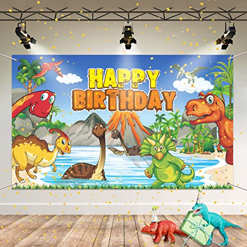Happy Birthday Banner, Dinosaurier Geburtstags Hintergrund, Dino Party Dekorationen Kindergeburtstag, Dino Banner für Kinder Jungen Geburtstagsfeier Dekoration von Banydoll
