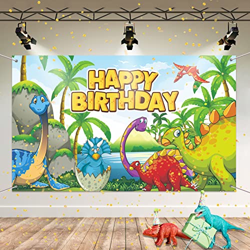 Happy Birthday Banner, Dinosaurier Geburtstags Hintergrund, Dino Party Dekorationen Kindergeburtstag, Dino Banner für Kinder Jungen Geburtstagsfeier Dekoration von Banydoll