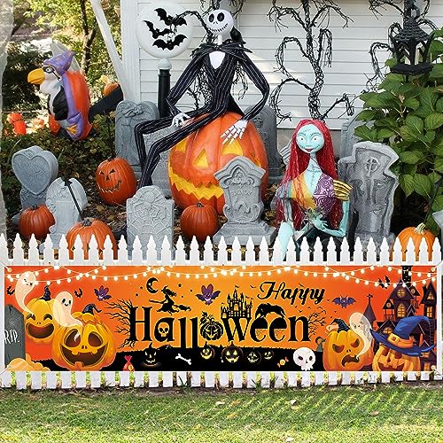 Happy Halloween Banner, Halloween Deko Banner, Orange Halloween Hintergrund Banner, Halloween Deko Hofschild für Halloween Dekoration,Halloween Deko Horror für den Hausgarten im Innen und Außenbereich von Banydoll