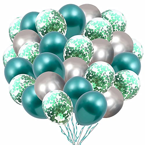 Luftballons Grün Metallic Silber Ballons,60 Stück 12 Zoll Luftballons Geburtstag Silber Grün Konfetti Helium Mint Balloons für ​Taufe Kinder Garten Deko Dschungel Party Hochzeit Valentinstag von Banydoll