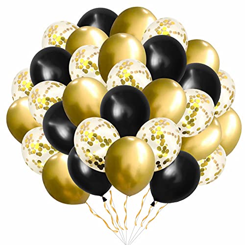 Luftballons Metallic Gold Schwarz Ballons,60 Stück Luftballons Gold,Geburtstagsdeko Gold ,12 Zoll Golden Konfetti Helium Balloons für ​Deko Party Hochzeit Valentinstag Geburtstagsballon von Banydoll