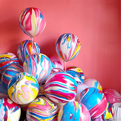Luftballons Bunt 100 Stück 12 Zoll Bunte Luftballons Regenbogen Achat Marmor Ballons Latex Ballons Tie Dye Swirl Effekt für Geburtstags Hochzeit Baby Shower Hippie Party Dekorationen Lieferungen von Banyeyun