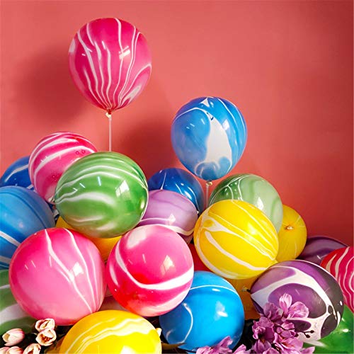 Luftballons Bunt 100 Stück 12 Zoll Bunte Luftballons Regenbogen Achat Marmor Ballons Latex Ballons Tie Dye Swirl Effekt für Geburtstags Hochzeit Baby Shower Hippie Party Dekorationen Lieferungen von Banyeyun
