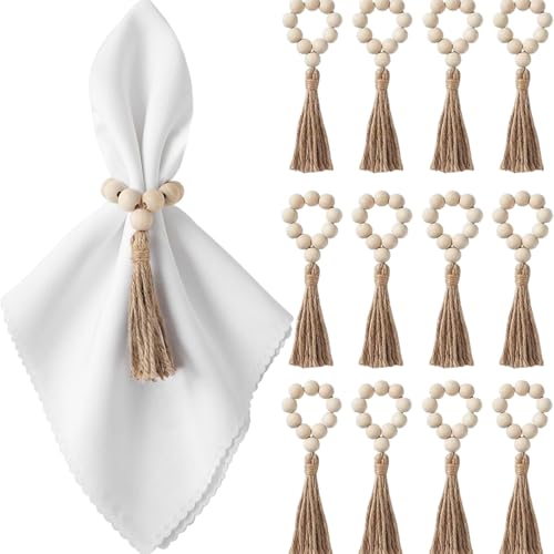 12pcs Serviettenringe, Holzperlen -Serviettenringe 6 Flexibles Holz mit Quasten zum Esstisch, Hochzeit, Party, Kerzenknauf, Türknauf, Perlen 12pcs Serviettenringe, Holzperlen -Serviettenringe 6 Flexibles Holz mit Quasten zum Esstisch, Hochzeit, Party, Kerzenknauf, Türknauf, Perlen von Banziaju