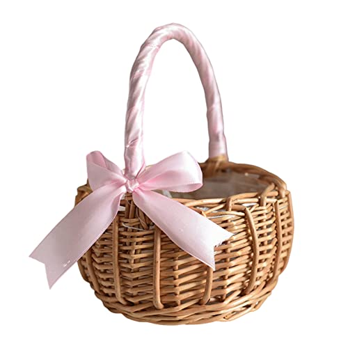 Banziaju Blumenmädchen-Korb mit Griff, gewebter Weidenkorb, Korbgeflecht, Rattan, Blumenkorb, Süßigkeiten-Aufbewahrungskorb für Hochzeit, Party, Dekoration, S, Rosa Banziaju Blumenmädchen-Korb mit Griff, gewebter Weidenkorb, Korbgeflecht, Rattan, Blumenkorb, Süßigkeiten-Aufbewahrungskorb für Hochzeit, Party, Dekoration, S, Rosa von Banziaju