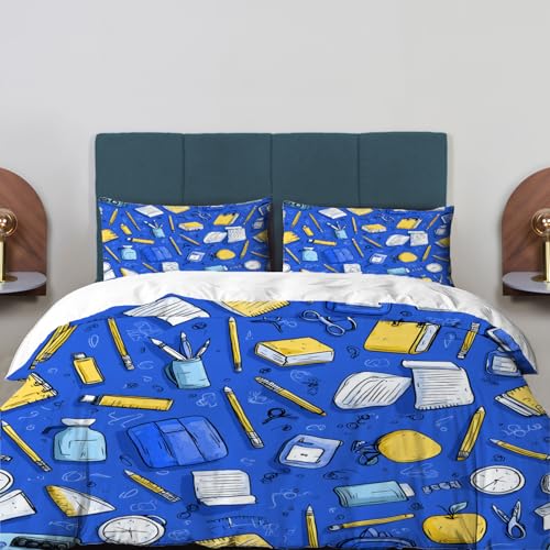BaoNews Federmäppchen, Radiergummi, Bettbezug-Set, Queen-Size-Größe, 3-teilig, Notizbuch, Lineal, 100 % Baumwolle, Hotelqualität, Bettdeckenbezug mit 2 Kissenbezügen (ohne Füllung) von BaoNews