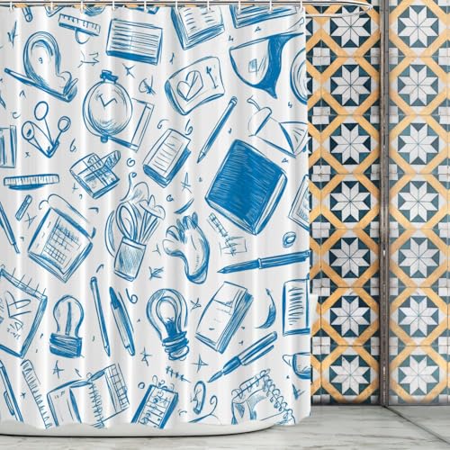 BaoNews Schul-Notizbücher, Zeichenstifte, Dekor, Duschvorhang, Messlineal, Radiergummi, Polyester, Duschvorhang für Duschkabine, Badezimmer, wasserdicht, mit 10 Haken, 152,4 x 183,9 cm BaoNews Schul-Notizbücher, Zeichenstifte, Dekor, Duschvorhang, Messlineal, Radiergummi, Polyester, Duschvorhang für Duschkabine, Badezimmer, wasserdicht, mit 10 Haken, 152,4 x 183,9 cm von BaoNews