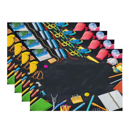 Baonews Platzsets mit Radiergummi, Lineal, Hefter, Platzsets für Esszimmer/Küchentisch, wasserdicht, waschbar, Leinen, Wärmedämmung, 30,5 x 45,7 cm, 4 Stück Baonews Platzsets mit Radiergummi, Lineal, Hefter, Platzsets für Esszimmer/Küchentisch, wasserdicht, waschbar, Leinen, Wärmedämmung, 30,5 x 45,7 cm, 4 Stück von BaoNews