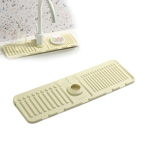 BaoTom Faucet Guard Draining Mat, Silikon Abtropftablett Matte Wasserhahn Abtropfmatte, Tropffänger Tablett Wasserfänger Matte für Küche Bad Spülbecken Spritzschutz Ablaufmatte(Off-White) von BaoTom