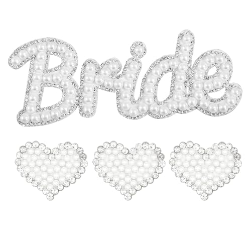 Aufbügler Buchstaben Patches für Kleidung - Braut Perle Applikation mit 3 Herzmotiven für Hochzeit, Junggesellinnenabschied, DIY Jacken Taschen Aufbügler Buchstaben Patches für Kleidung - Braut Perle Applikation mit 3 Herzmotiven für Hochzeit, Junggesellinnenabschied, DIY Jacken Taschen von Baobeily