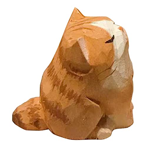 Baoblaze Orange Katze Holzfigur Tier Mini Kunstschnitzerei Heimdekoration von Baoblaze