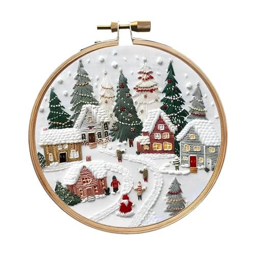 Baoblaze Weihnachts-Stickset, Handarbeit, inklusive Stickrahmen, farbige Fäden, Handstickerei, Stickerei mit weihnachtlichem Muster für Erwachsene, Dorf Baoblaze Weihnachts-Stickset, Handarbeit, inklusive Stickrahmen, farbige Fäden, Handstickerei, Stickerei mit weihnachtlichem Muster für Erwachsene, Dorf von Baoblaze