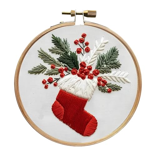 Baoblaze Weihnachts-Stickset, Handarbeit, inklusive Stickrahmen, farbige Fäden, Handstickerei, Stickerei mit weihnachtlichem Muster für Erwachsene, Strumpf Baoblaze Weihnachts-Stickset, Handarbeit, inklusive Stickrahmen, farbige Fäden, Handstickerei, Stickerei mit weihnachtlichem Muster für Erwachsene, Strumpf von Baoblaze