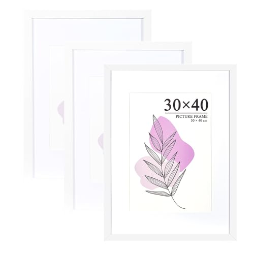 Baoee Bilderrahmen 30×40 cm, Weiß, stabiles MDF-Holz Rahmen,3er Set-mit Passepartout 21x30 cm (A4),bruchsicheres Acrylglas,zum Aufhängen,für Fotos, Bilder & Poster von Baoee