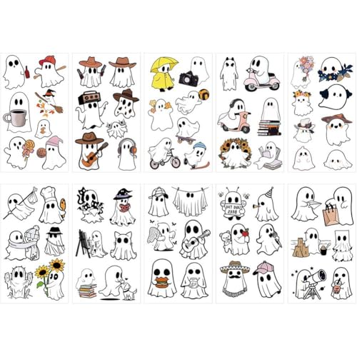 Baokuan 10 Blatt Temporäre Halloween-Geister-Tattoos Für Kinder, Verschiedene wasserdichte Temporäre Geister-Tattoo-Aufkleber Für Jungen Und Mädchen, Geschenktütenfüller, Preise, Partygeschenke Baokuan 10 Blatt Temporäre Halloween-Geister-Tattoos Für Kinder, Verschiedene wasserdichte Temporäre Geister-Tattoo-Aufkleber Für Jungen Und Mädchen, Geschenktütenfüller, Preise, Partygeschenke von Baokuan