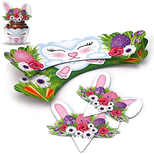 Baokuan 24 Sets Ostern Cupcake Topper Und Wrapper, Farbenfrohe Cupcake -Liner, Osterhasen -Kuchen -Dekoration Für Kindergeburtstagsfeier Ostern Party Vorräte von Baokuan