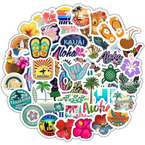 Baokuan 50pcs Cartoon Hawaii Tropical Beach Sticker Sommer Hibiskus DIY Toys Laptop Skateboard Gepäck Helm Aufkleber von Baokuan