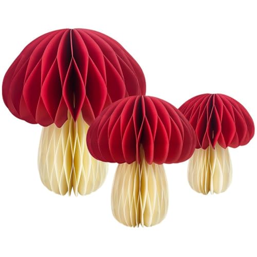 Baokuan Pilzförmige Seidenpapier-Pom-Dekoration für Dschungel-Wunderland-Motto-Geburtstagsparty, 3D-Pilz-Waben-Mittelstück aus Pappe in Rot, 3 Stück, 6,6 x 7,6 cm Baokuan Pilzförmige Seidenpapier-Pom-Dekoration für Dschungel-Wunderland-Motto-Geburtstagsparty, 3D-Pilz-Waben-Mittelstück aus Pappe in Rot, 3 Stück, 6,6 x 7,6 cm von Baokuan