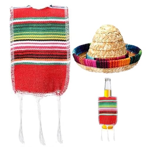 Baokuan Winziger Sombrero-Hut Und Serapes-Poncho Für Flaschen, Bunter Bier-Poncho-überzug Für Cinco De Mayo Mexikanische Fiesta-Party-Dekoration Baokuan Winziger Sombrero-Hut Und Serapes-Poncho Für Flaschen, Bunter Bier-Poncho-überzug Für Cinco De Mayo Mexikanische Fiesta-Party-Dekoration von Baokuan