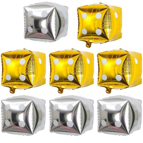 Würfel-würfel-Luftballons, 8 Stück, Aluminiumfolie, Würfel-Ballon, Aufblasbarer Ballon Für Casino-Geburtstags-Motto-Party-Dekoration, Hochzeit, Foto-Requisiten (Gold Und Silber) von Baokuan