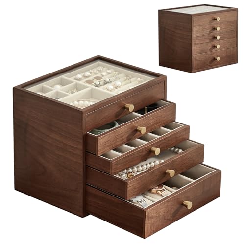 Baolivi Schmuckaufbewahrung Schmuckkästchen aus Holz 5 Ebenen Moderne Massivholz Schmuckkasten Groß Schmuckschatulle mit Glasabdeckung 5 Schubladen Jewelry Organizer für Damen Schmuck Ringe Armband Baolivi Schmuckaufbewahrung Schmuckkästchen aus Holz 5 Ebenen Moderne Massivholz Schmuckkasten Groß Schmuckschatulle mit Glasabdeckung 5 Schubladen Jewelry Organizer für Damen Schmuck Ringe Armband von Baolivi