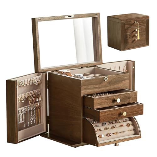 Baolivi Vintage Schmuckkästchen aus Holz 4 Ebenen Schmuckaufbewahrung Schmuckkasten Groß Schmuckschatulle Massivholz 3 Schubladen Schmuckbox mit Spiegel für Damen Schmuck Ringe Ketten Armbänder Baolivi Vintage Schmuckkästchen aus Holz 4 Ebenen Schmuckaufbewahrung Schmuckkasten Groß Schmuckschatulle Massivholz 3 Schubladen Schmuckbox mit Spiegel für Damen Schmuck Ringe Ketten Armbänder von Baolivi