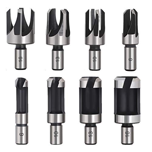 Baorder 8 Stück Holz Plug Cutter Bohrer Set, Zapfenschneider Kohlenstoffstahl Dübel Zapfenbohrer Plug Cutter 6mm / 10mm / 13mm / 16mm für Handbohrer Holzbearbeitung von Baorder