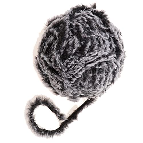 B Baosity Strickgarn mit Fransen, Fransengarn Fransenwolle Effektgarn Wolle Fellwolle zum Stricken und Häkeln - Schwarzgrau von Baosity