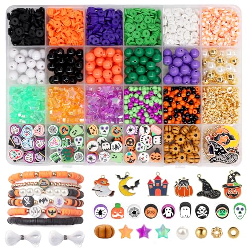 Baoximong Halloween Perlen für Armbänder Selber Machen Perlenset zum Auffädeln Bastelperlen DIY Set Kürbis Perlenkette Schmuck Geschenke für Mädchen Schmuckherstellung Halloweengeschenk von Baoximong