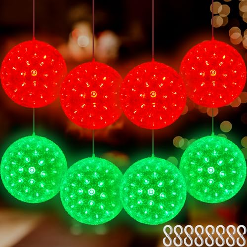 Baquler 8 Stück Weihnachtskugeln 14 cm 100 weihnachtliche LED-Sternenlichter, hängende Kugel-Lichter mit stapelbarem Stecker, S-Haken für Bäume, Weihnachten, Party, Hochzeiten, Veranden, Innen- und von Baquler